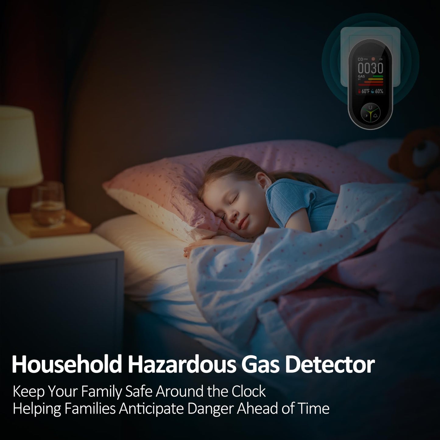 4-in-1 Carbon Monoxide Detectors & Natural Gas Leak Detector Plug in, Combination CO Detector & Combustible Gas, LPG, Methane, Propane Alarm with Fahrenheit(°F) & Humidity(2 Pack)