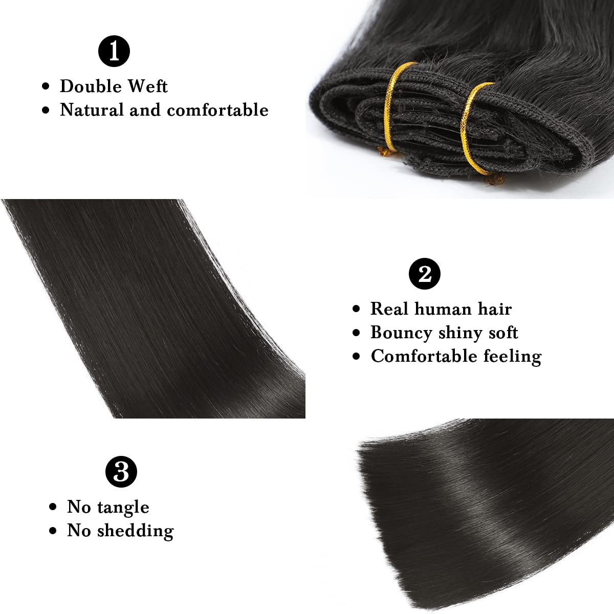Clip in Hair Extensions Real Human Hair 18 Inch Narural Black Real Hair Extensions Clip in Human Hair Straight 8Pcs Invisible Se