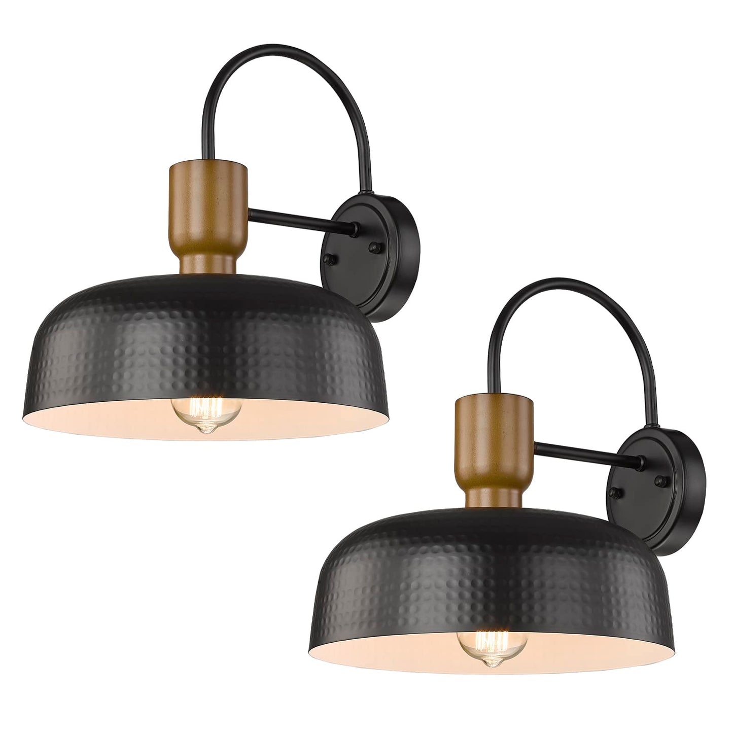 Darkaway Industrial Barn Light Fixtures Wall Lamps Sconces with Hammered Metal Shade, Black Wall Lighting for Outdoor Indoor Pat