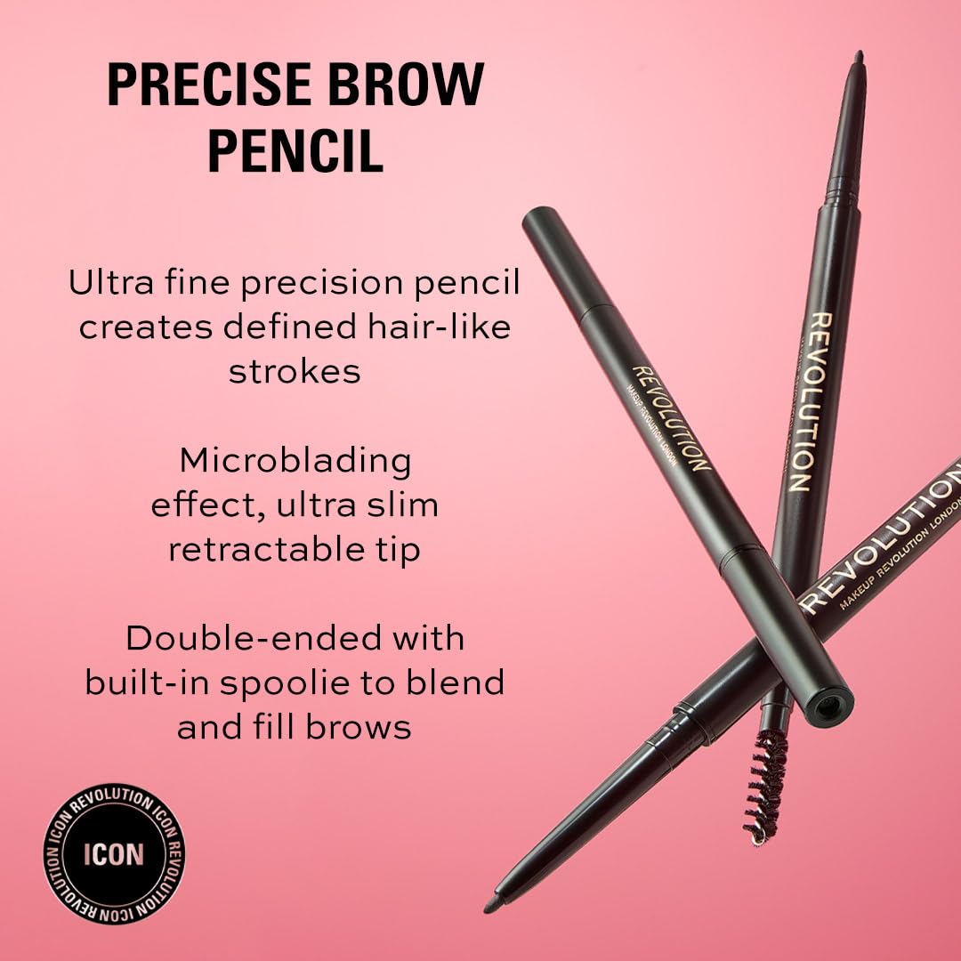 Revolution, Precise Brow Pencil, Double Ended, Ultra-Fine Pencil Tool, Includes Spoolie Brush, Light Brown
