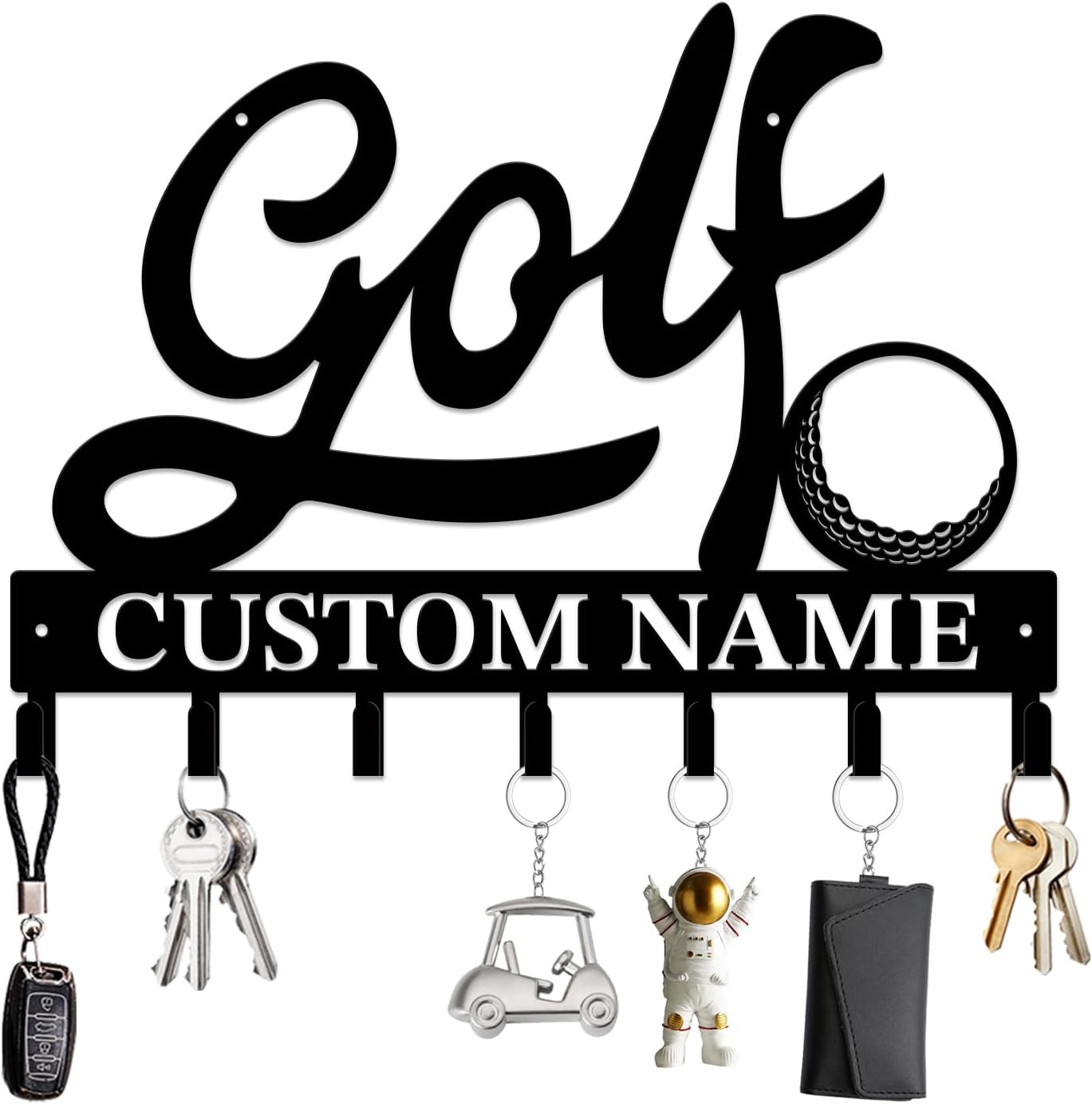 Personalized Custom Name Golf Ball Wall Keys Hooks,Metal Golf Art Clothes Hooks,Metal Golf Lover Wall Home Storage Decorative,For Front Door, Hallway, Kitchen, Bedroom,Keys,Hats (Style H)