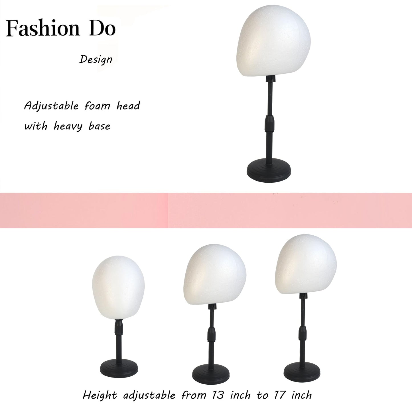 FASHION DO 2 PACKS Adjustable wig or hat black styrofoam abstract mannequin head holder stand (13   to 17   )(AD02-White Egg)