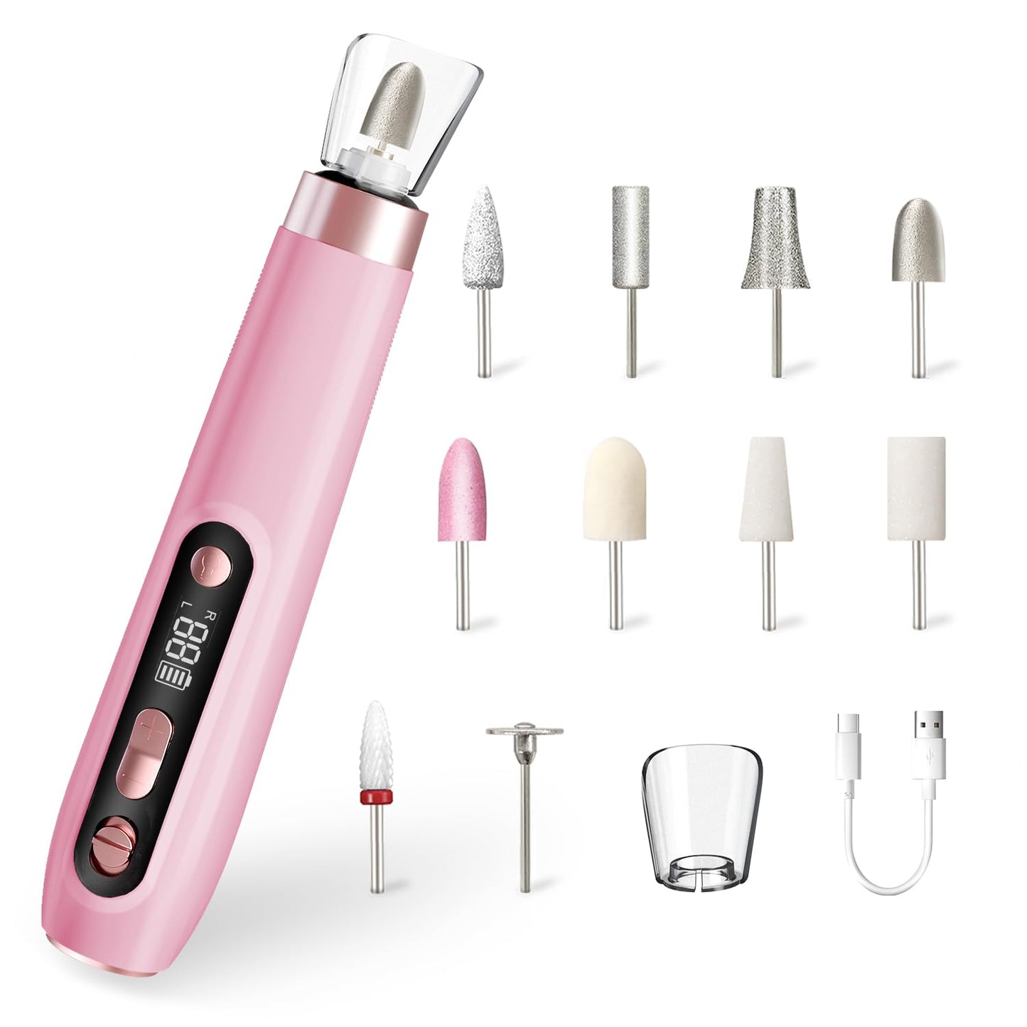 ENGERWALL Professional Manicure Pedicure Kit, Electric Nail File Set, Portable Cordless Electric Nail Drill Machine, 10 Speeds N