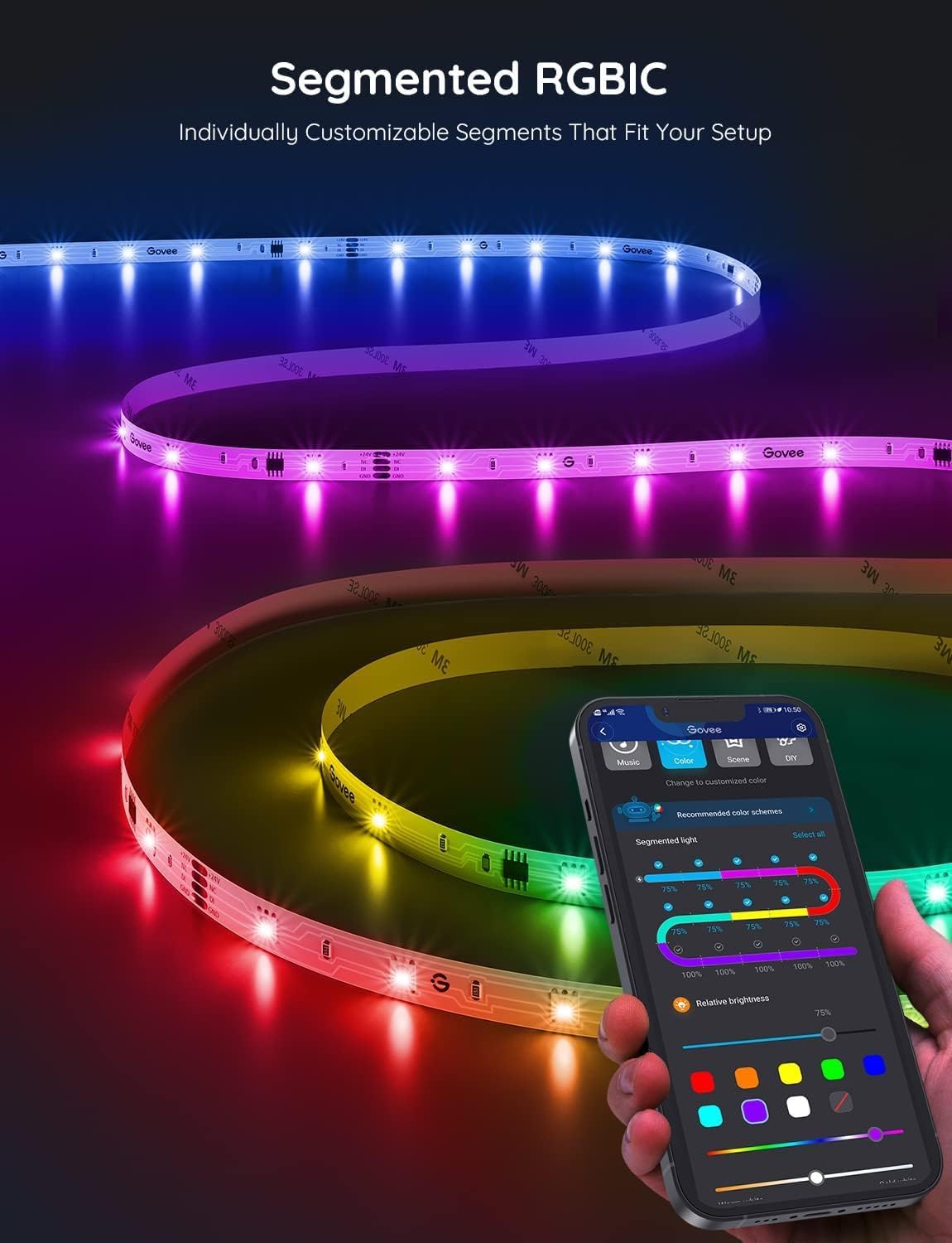 Govee RGBIC LED Strip Lights H617C, 32.8ft Smart Light with App Control, Music Sync, Bluetooth, Color Changing for Bedroom and Gaming Room