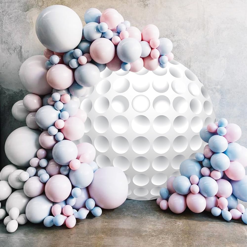 Laeacco 4x4ft Golf Theme Round Backdrop White Golf Ball Circle Backdrop Cover Golf Sports Themed Birthday Photo Background for Men Women Birthday Sports Match Games Club Party Portrait Booth Props