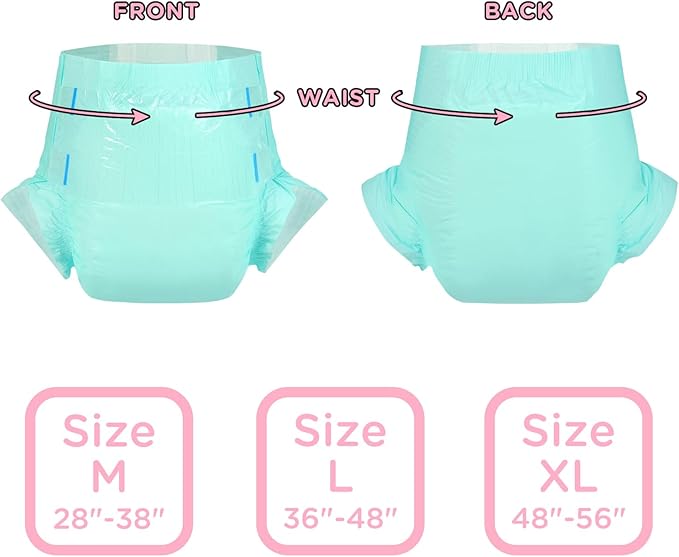 Littleforbig Adjustable Tapes Adult Diaper 2 Pieces - ABDry Ultra Absorbent Diapers Green (Medium 28"-38")
