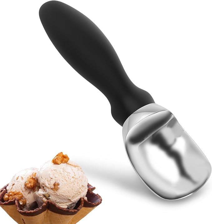 Ice Cream Scoop with Ergonomic Soft Grip Handle Professional Ice Cream Scooper Multifunctional Cookie Scoop for Cookie Dough Gelato Sorbet Black