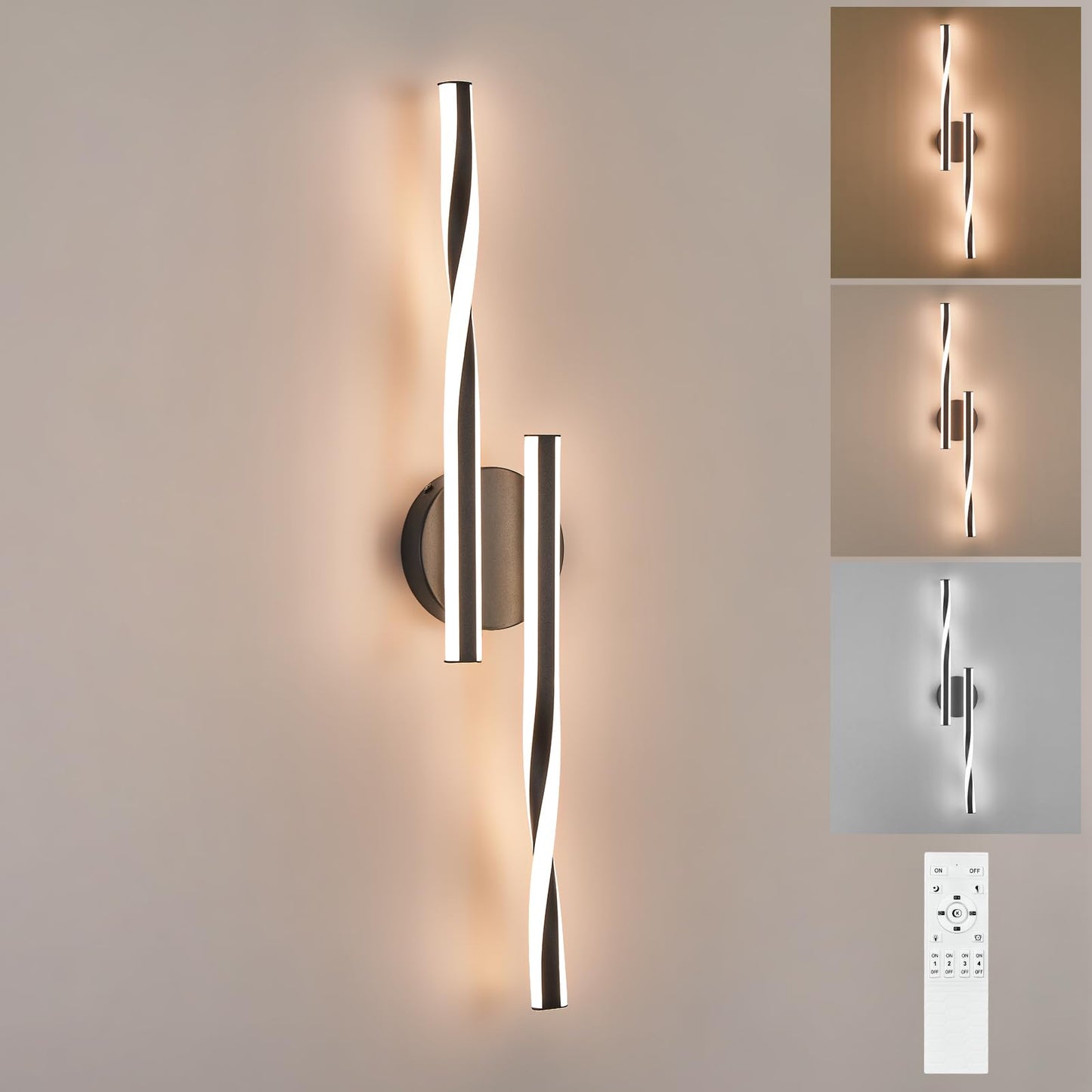 Benkut Modern LED Vanity Light Sconce Black Metal 30 Inch Remote Control 3000K-6500K for Bathroom Bedroom Dining Room
