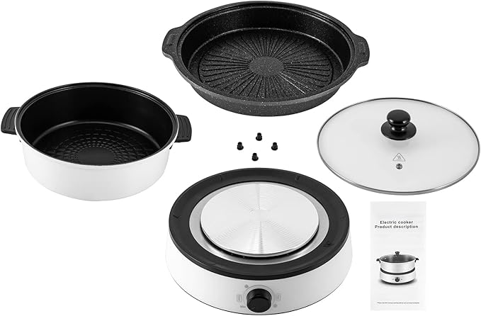 4L/4.2Qt Electric Hot Pot,Portable Electric Pan 1350W,Non-Stick Electric Skillet 1-5 People,Multi-Cooker for Parties, Barbecues,Camping,Travel (White)