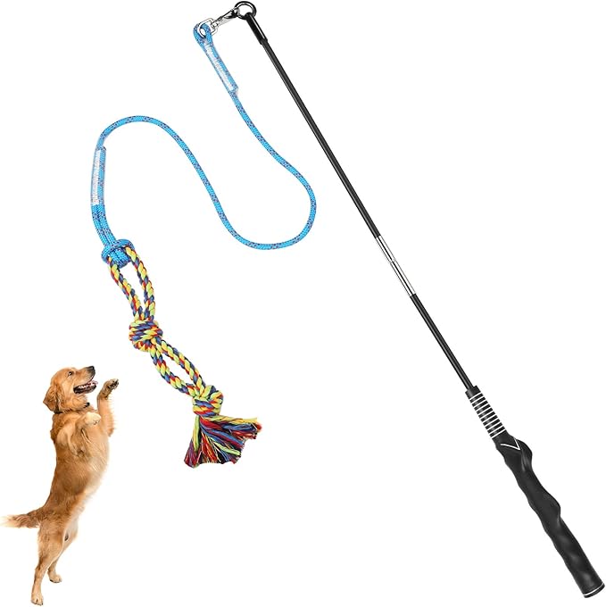 DIBBATU Flirt Pole for Dogs Interactive Dog Toys for Large Medium Small Dogs Chase and Tug of War, Dog Teaser Wand with Lu...