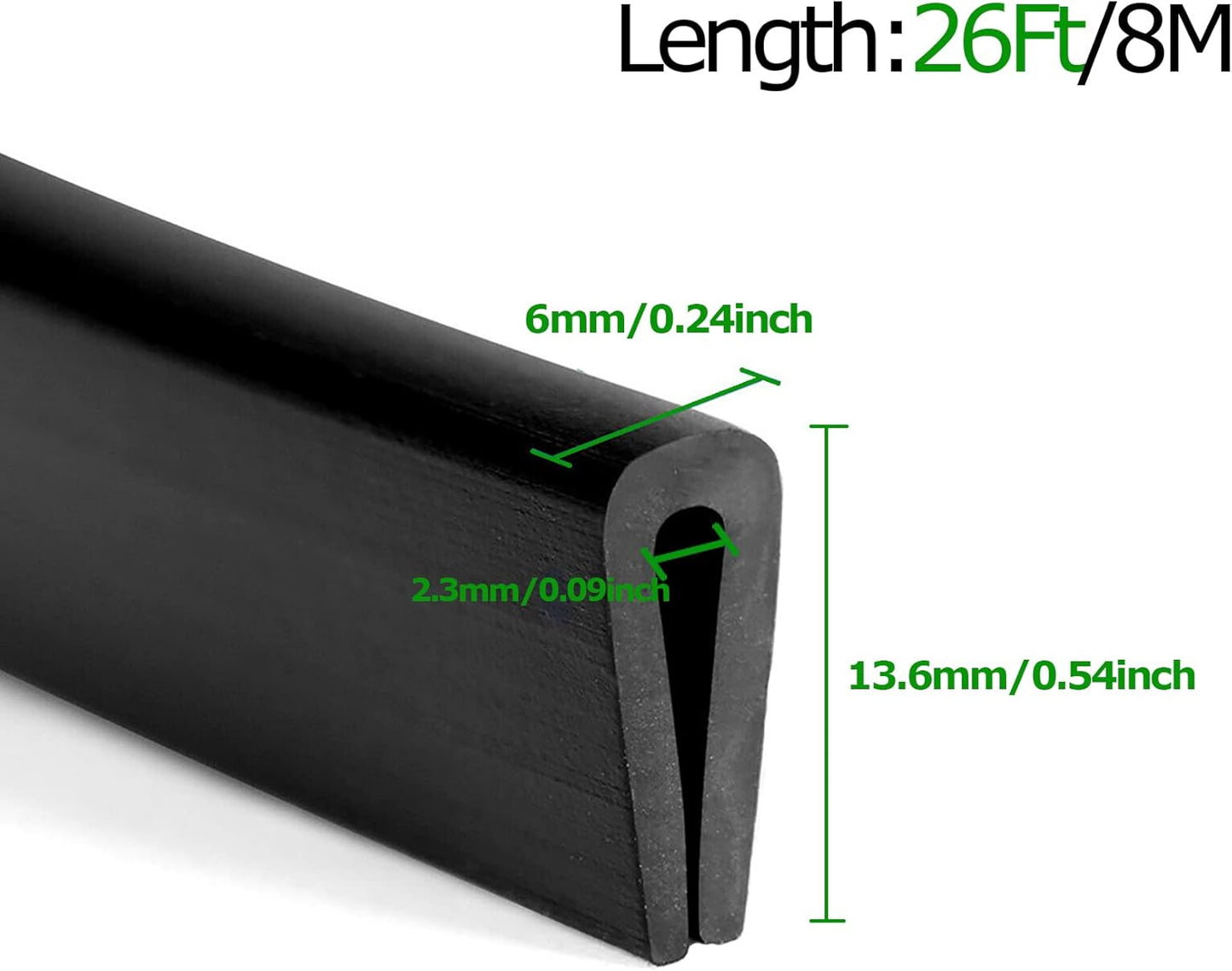 Rubber Edge Trim Black, U Channel PVC Plastic, Metal Sharp Edge Protector Fit for 0.09", Length 26 Feet (8 Meter)
