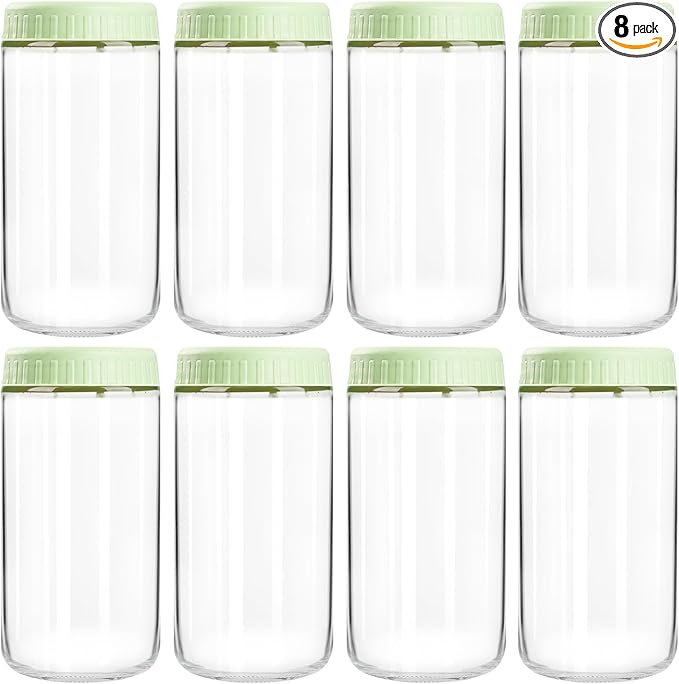 Overnight Oats Containers with Lids, 24oz Glass Jars with Lids 8 pcs, Light Green, Wide Mouth Mason jars for Salad, Yogurt, Snacks, Meal Prep