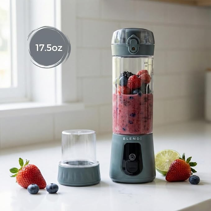 BLENDi Pro+ Portable Blender (New 2025 Model, 17.5oz, Gray) – Upgraded Ice Crushing 120W Motor, USB-C Rechargeable, Cordless Personal Blender for Smoothies & Shakes – BPA-Free,Travel-Friendly