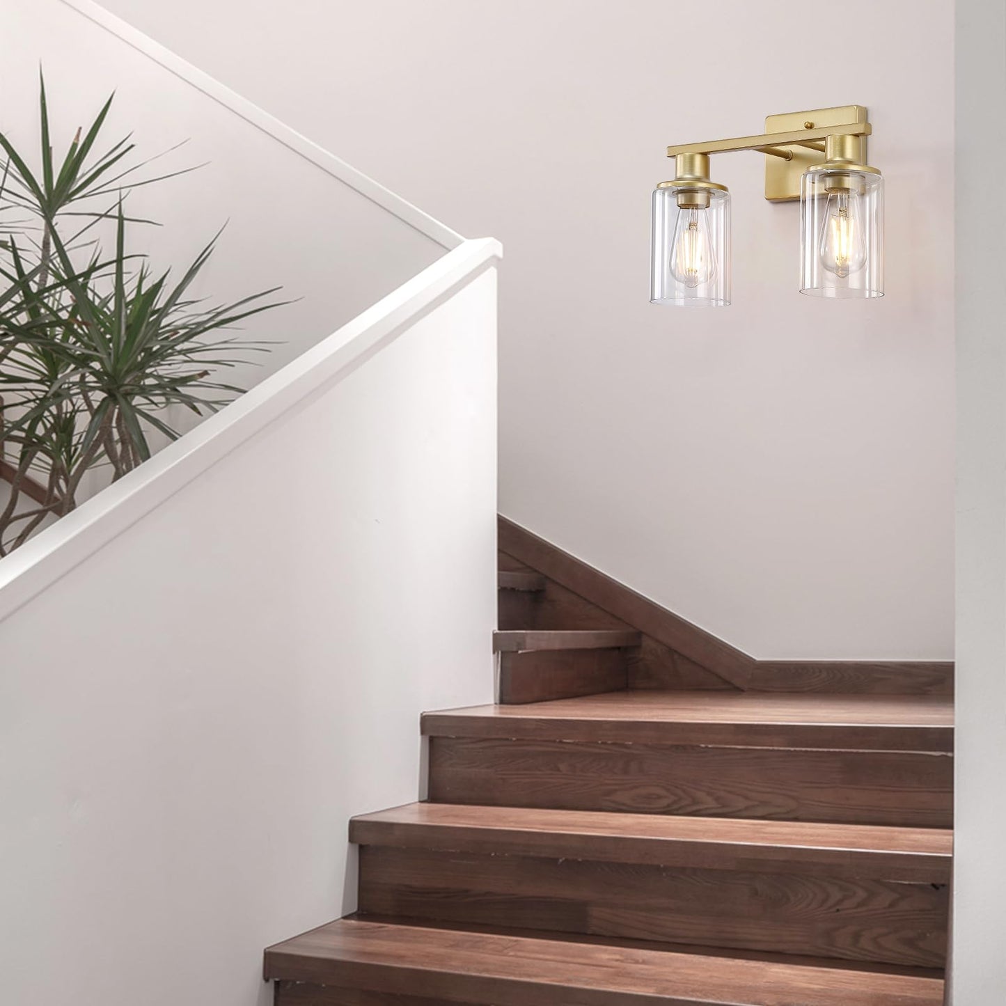 Litaddscen 2-Light Gold Bathroom Vanity Light Bathroom Light Fixtures Over Mirror With Clear Glass Shade Modern Wall Sconces Lighting For Kitchen Living Room Cabinet Hallway