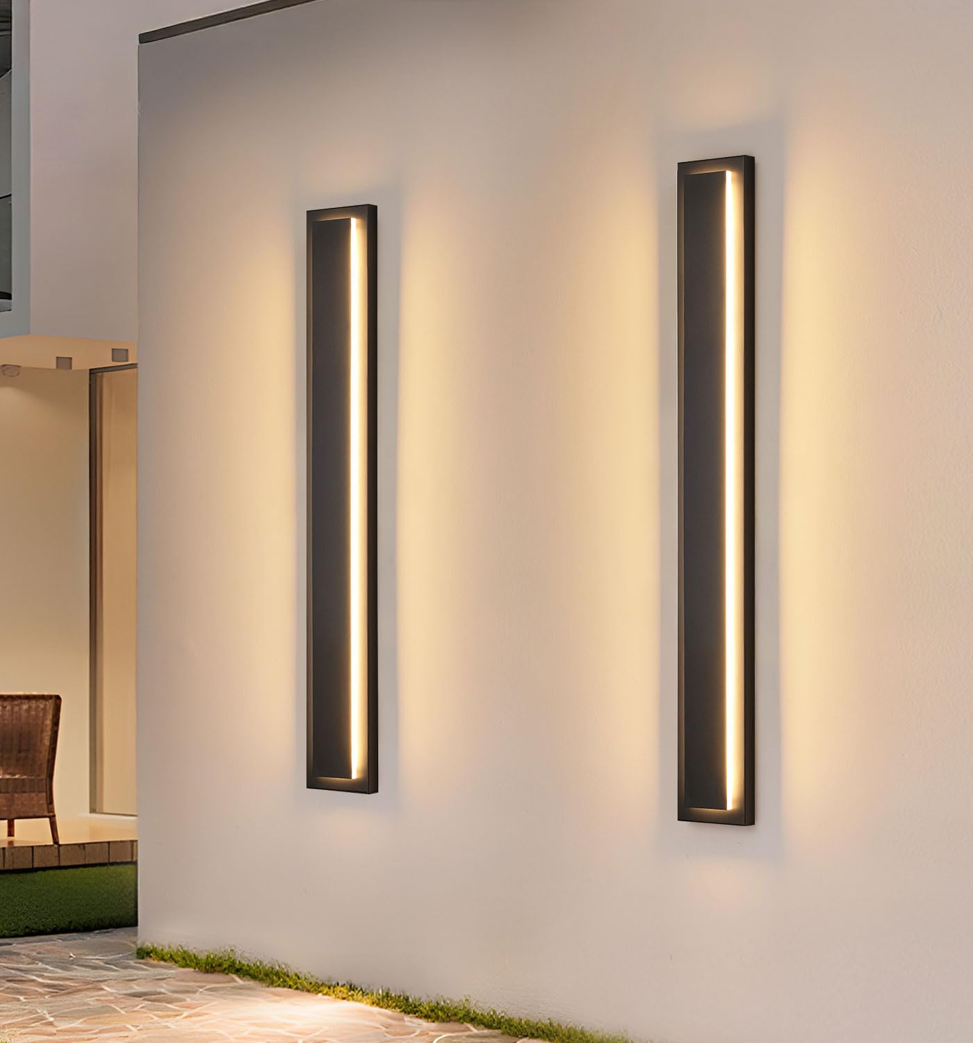 Tewei 39.3 Inch Modern Outdoor Wall Sconce  Long Black Led Exterior Lighting Fixtures  Modern Large Outdoor Front Porch Lights Outside Wall Mount Lights For House  Warm White 3000K  2 Pack
