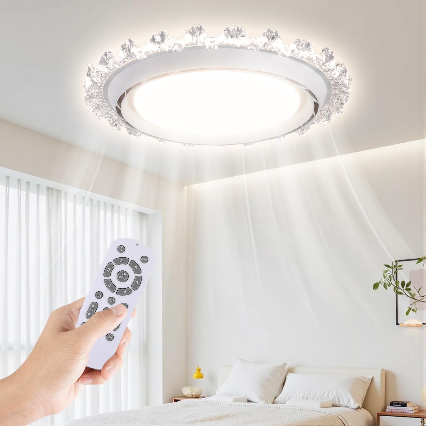 WVMNQO cutting edgeless Ceiling Fan Light Combo, 19.7in Ultra-Thin, Quiet 20dB, Remote Control, Crystal Finish