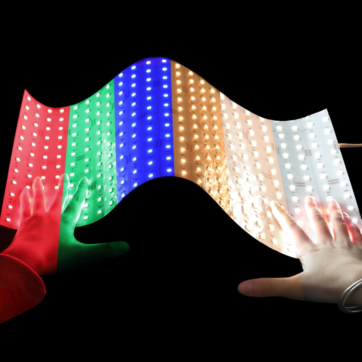 19"x9.5" Flexible LED Panel Sheet RGBCCT 5in1 Color Changing Ultra Thin Cuttable 90W 2.5A 24V LED Light Sheet RGBWW 2600K~6500K, Adhesive Backing, 288LEDs (RGB+CCT(2600-6500k))