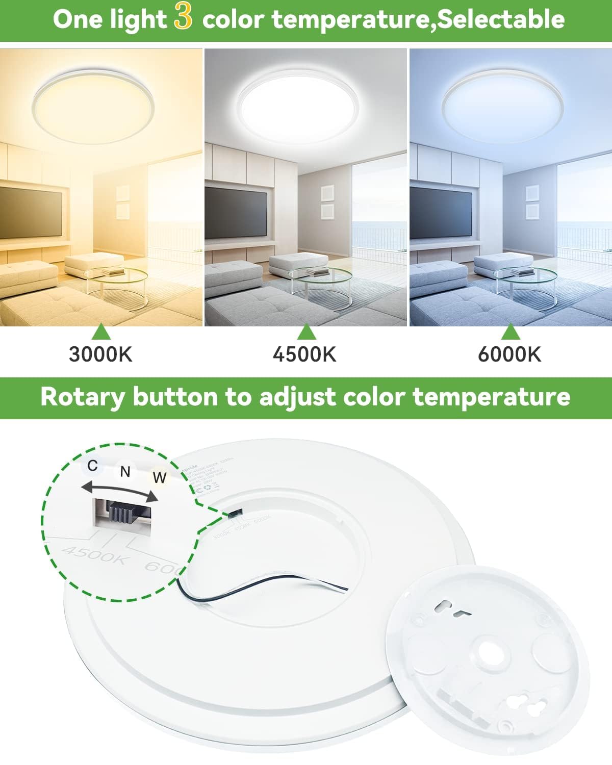 Zemty 12Pack 12 Inch Led Ceiling Light, Slim 28W 3200Lm, 3 Color Temp 3000K/4500K/6000K, Black, Model