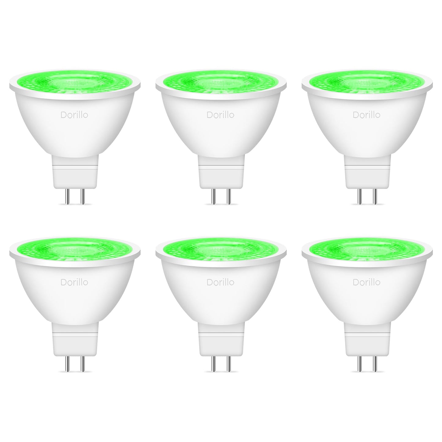 Dorillo Mr16 Green Led Light Bulbs 6 Pack  6W (50W Equivalent)  Gu5.3 Bi-Pin 12V  Non-Dimmable  38 Beam  Outdoor Landscape Holiday Lighting For Christmas  Garden  Yard