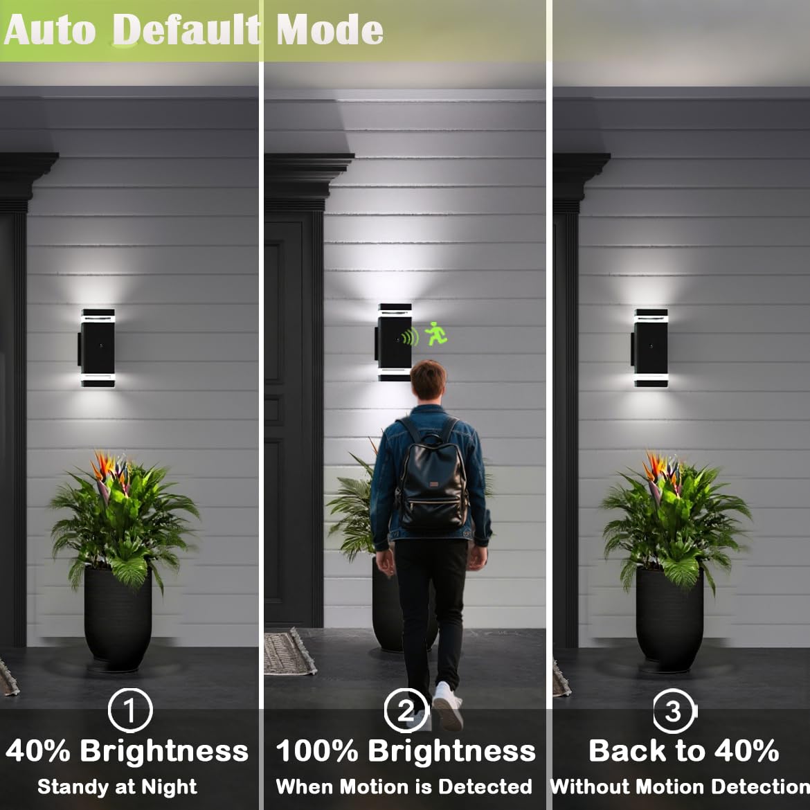 Rosykite Motion Sensor Outdoor Wall Lights  Dusk To Dawn Exterior Light Fixtures With 3 Lighting Modes Up And Down Porch Lights 5000K Daylight  Waterproof Modern Wall Sconce For House  Patio  Garage