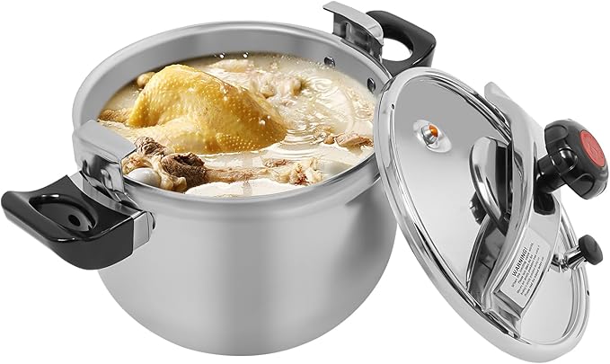 11.6QT Stainless Steel Pressure Cooker, 60Kpa Large Steamer Cooking Pressure Canner, Safety Valves, Compatible with Induction and Gas Stovetops for Family or Commercial