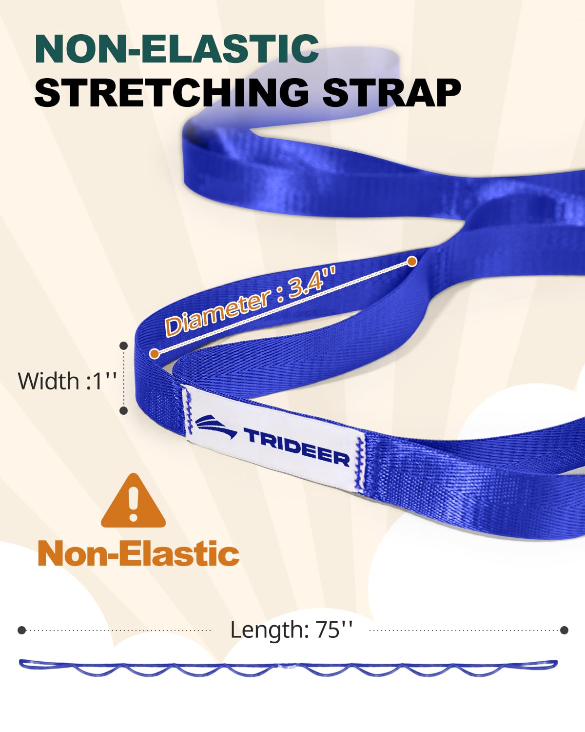 Trideer Stretching Strap Yoga Strap Physical Therapy for Home Workout, Exercise, Pilates and Gymnastics, 10 Loops Non-Elastic Stretch Bands with Aesthetic Packaging for Women & Men (Dark Blue)