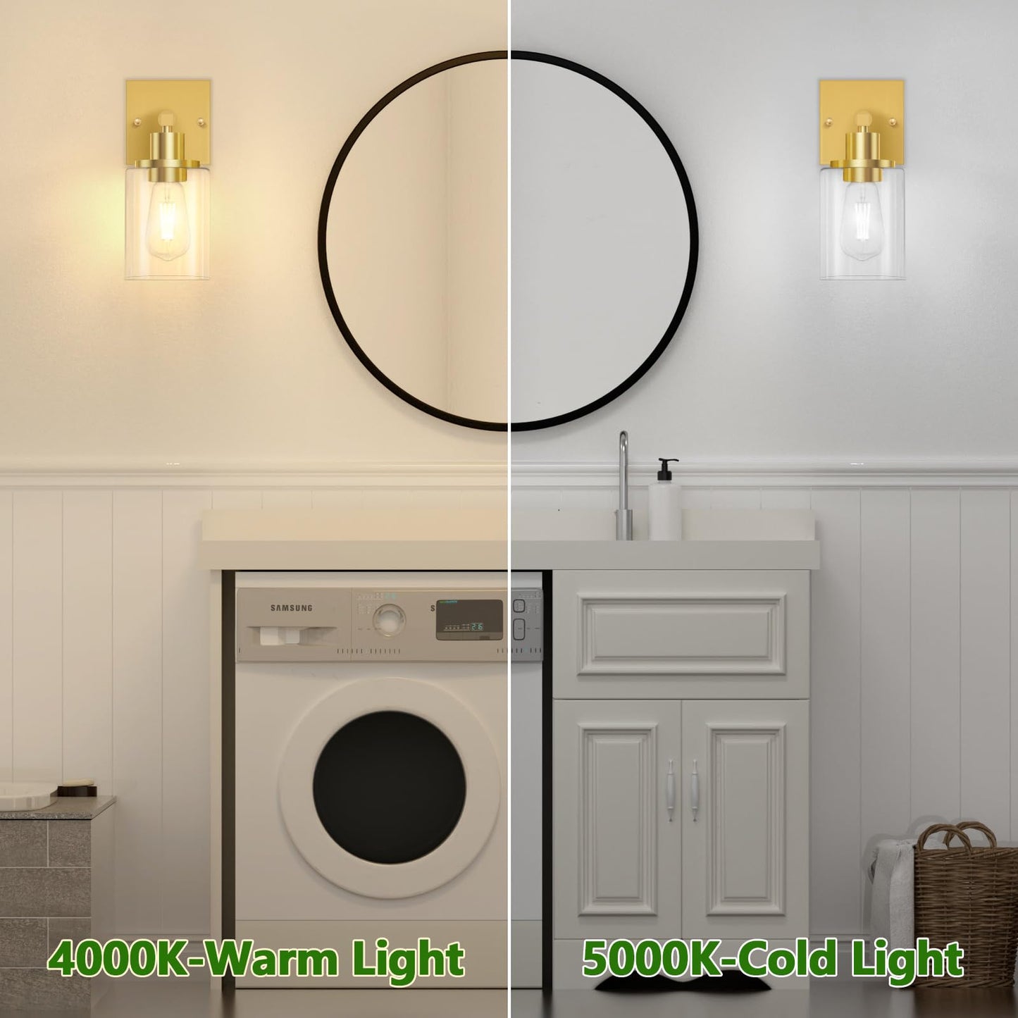 Licperron Gold Wall Sconces Set of 2, Modern Glass Shade Lighting Fixtures for Bathroom, Bedroom, Living Room, Hallway, E26 Base