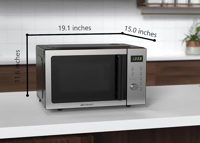 Emerson MW9005SS Compact Countertop Microwave Oven with Push Button Control, LED Display, 900W, 5 Power Levels, 6 Auto Menus, Glass Turntable and Child Safe Lock, 0.9 Cu. Ft., Stainless Steel