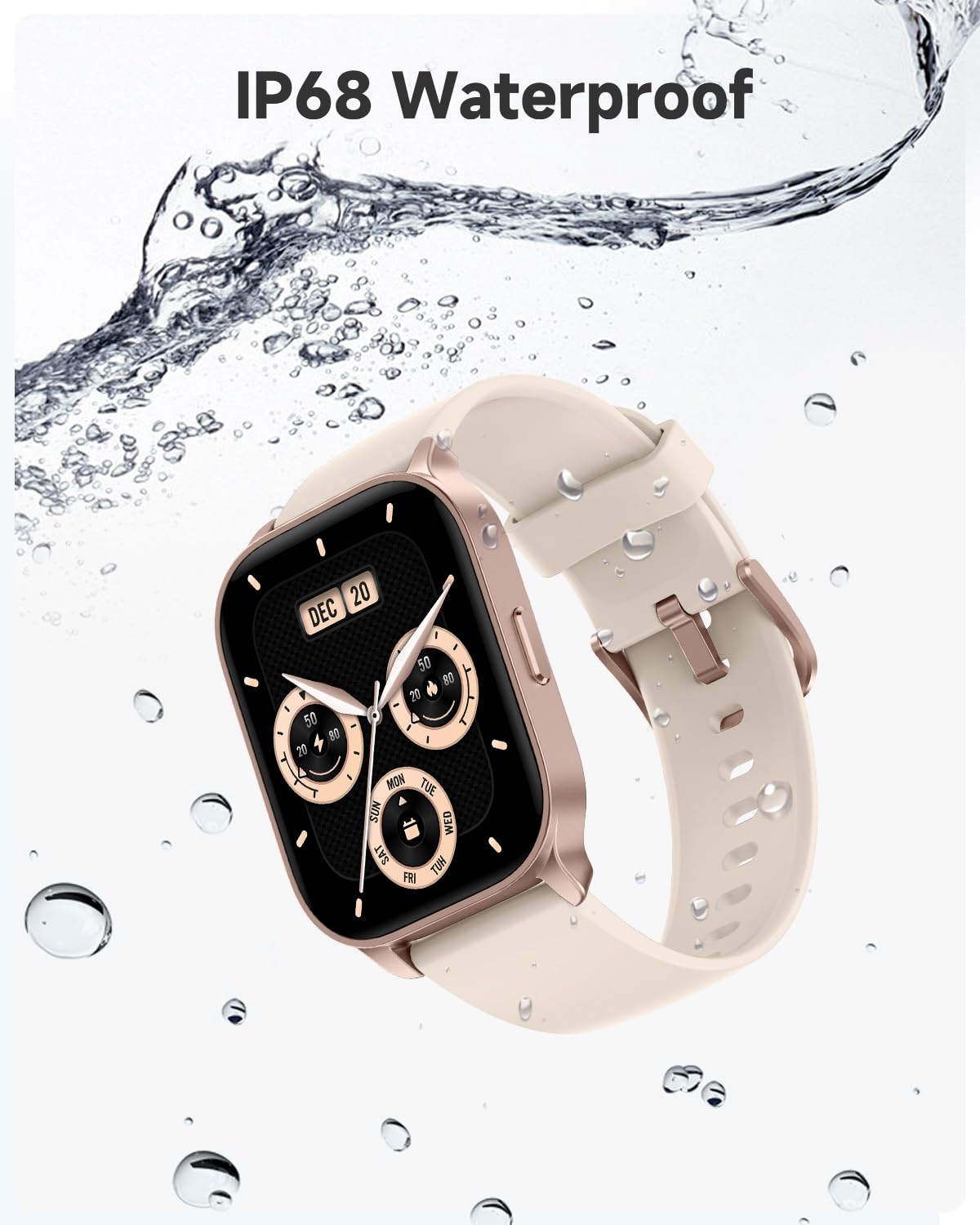 TOOBUR Smart Watch for Women, Smartwatch Compatible Android and iOS Phone, Answer/Make Calls, Fitness Tracker Watch, Heart Rate/Sleep Tracker/100 Sports/IP68 Waterproof, Ivory