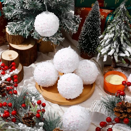 Lyrow 24 Pcs 3.15" Glitter Christmas Ball Ornament Set Christmas Ball Bulk Xmas Sequin Foam Hanging Ornament Decorative Ha...