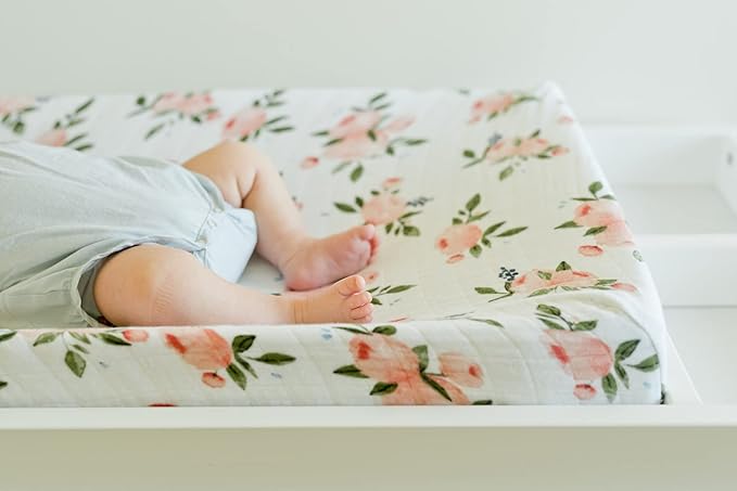 Little Unicorn Premium Changing Pad Cover | Extra Soft & Breathable Muslin Fabric (Watercolor Roses)