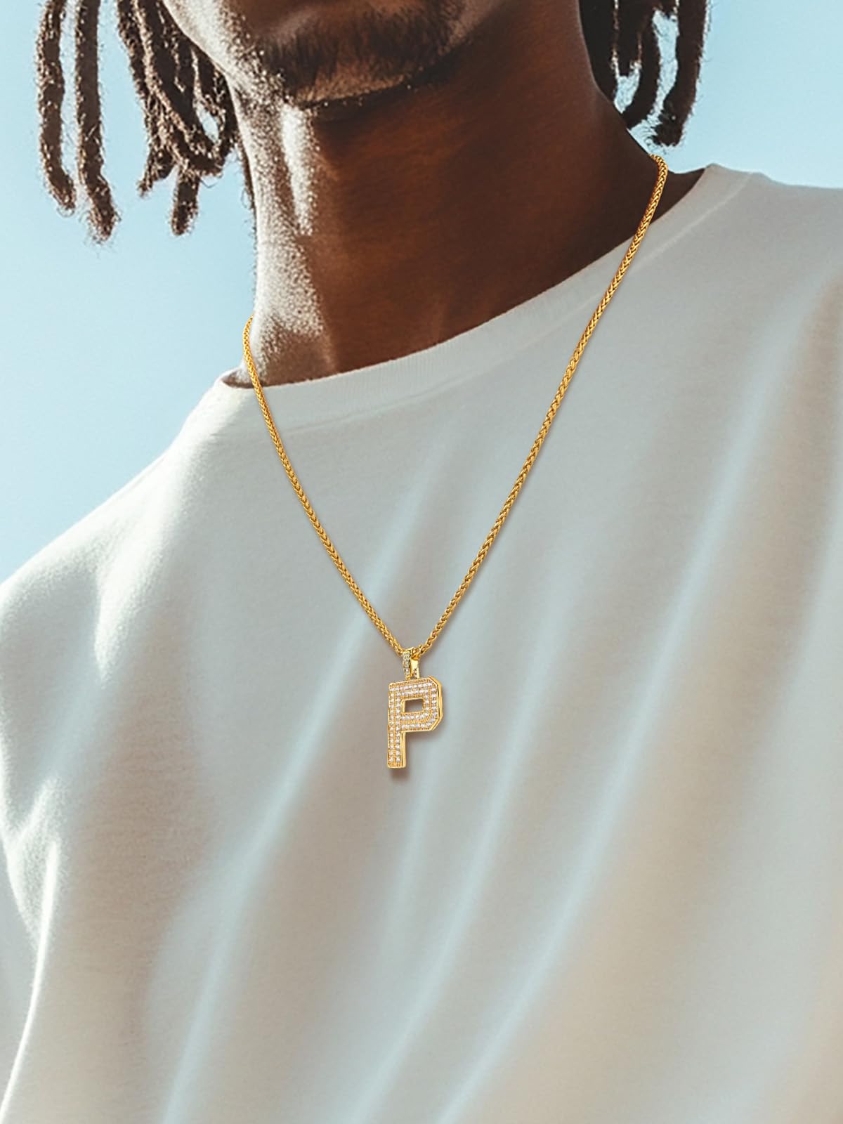 U7 Initial Necklace 18K Gold Plated Chain Hip Hop Bling Costume Jewelry Personalized Alphabet Letter P Pendant
