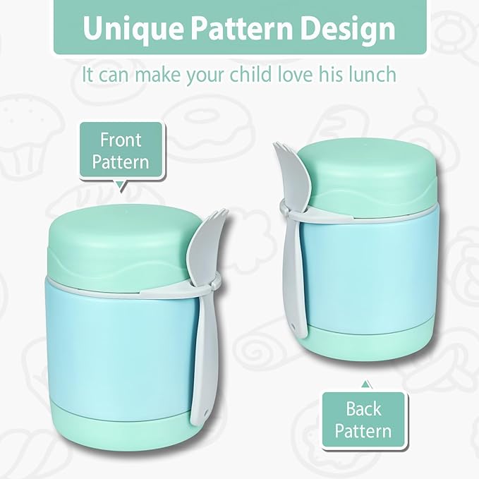 Soup Thermo for Kids - 10oz Insulated Food Jar with Spoon, Leak Proof Stainless Steel Wide Mouth Lunch Thermo Jar for School (Mint-Green)
