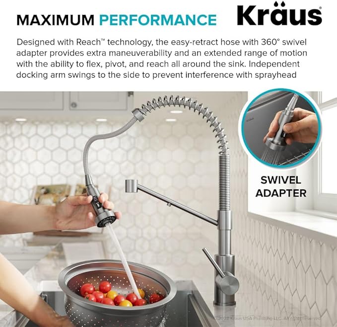 KRAUS Bolden 2-in-1 Commercial Style Pull-Down Single Handle Water Filter Kitchen Faucet for Reverse Osmosis or Water Filtration System in Spot-Free Stainless Steel/Matte Black, KFF-1610SFSMB