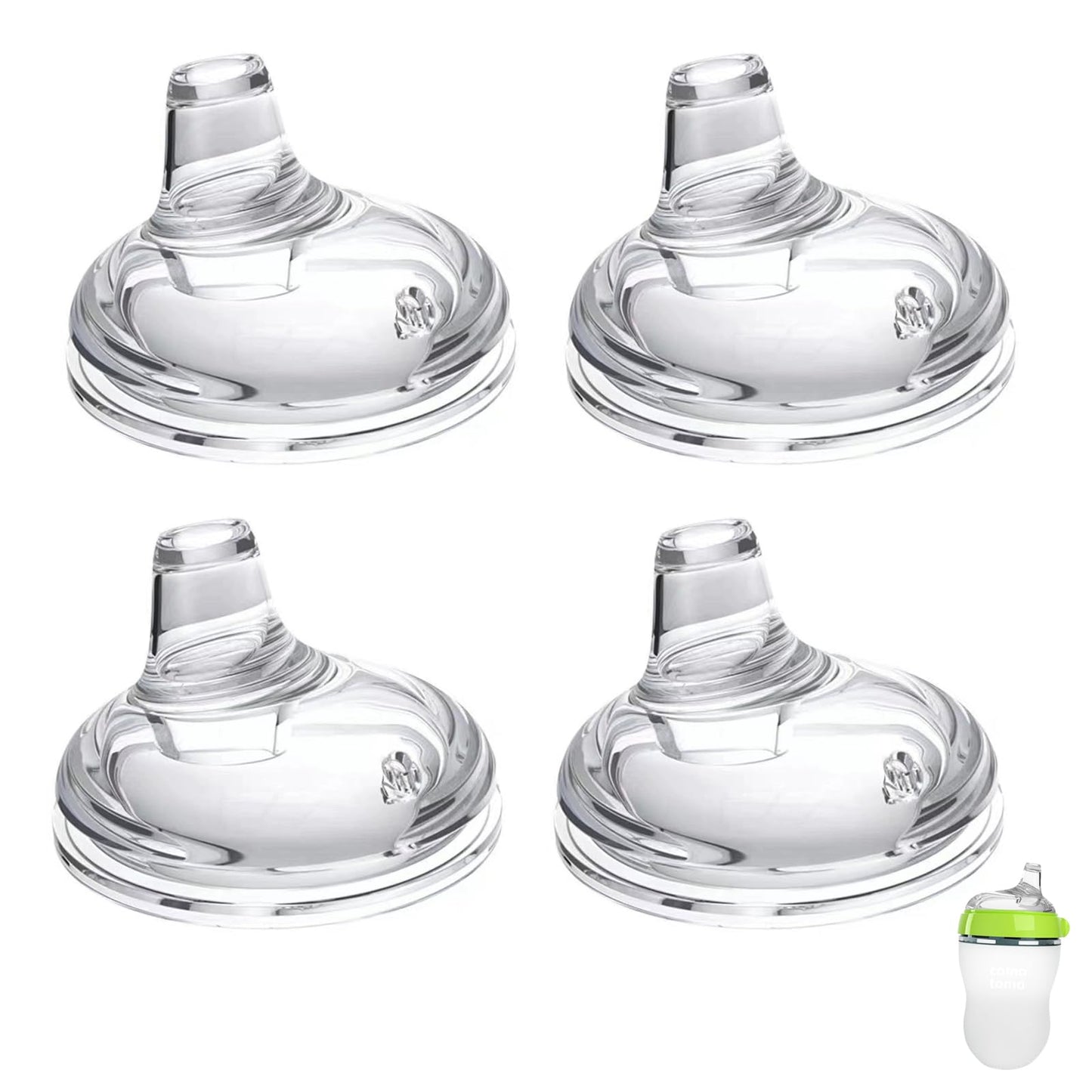 Sippy Spout Nipples for Comotomo Baby Bottles, Transition Straw Sippy Cup 100% Food Grade Silicone Soft Nipple, 6m+, Pack of 4