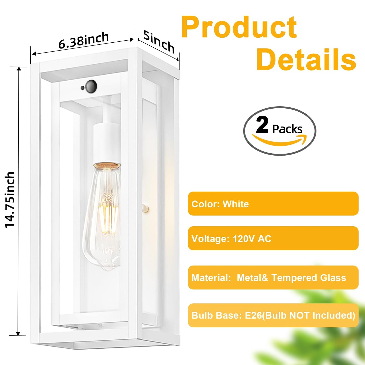 Slypadan 15 Motion Sensor Outdoor Lights  2 Pack Large White Outdoor Light Fixture  3 Lighting Modes Waterproof Anti-Rust Wall Sconces  Exterior Lighting Fixtures For Front Door  Porch  Garage
