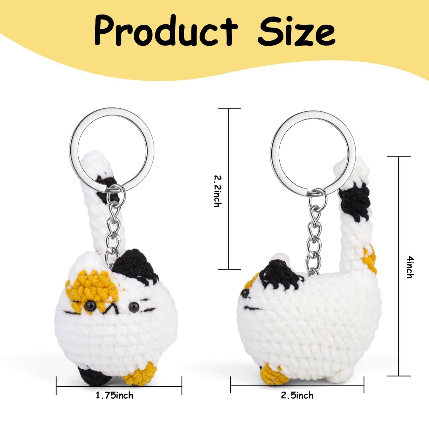 Rimvoe Cute Crochet Cat Keychain, Gift for Cat Lovers, Handmade Stuffed Keychain Charm for Backpack Handbag Bag Purse (Calico)