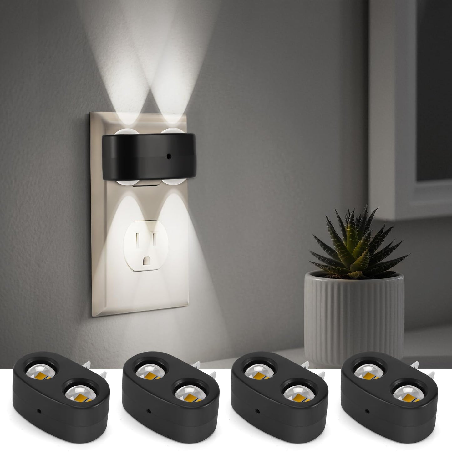 4-Pack Led Night Lights Plug Into Wall  5000K Daylight 100Lm  Auto On/Off Light Sensor  Rotating Ambient Lighting For Bedroom  Hallway  Bathroom  Nursery  Kitchen Non Dimmable