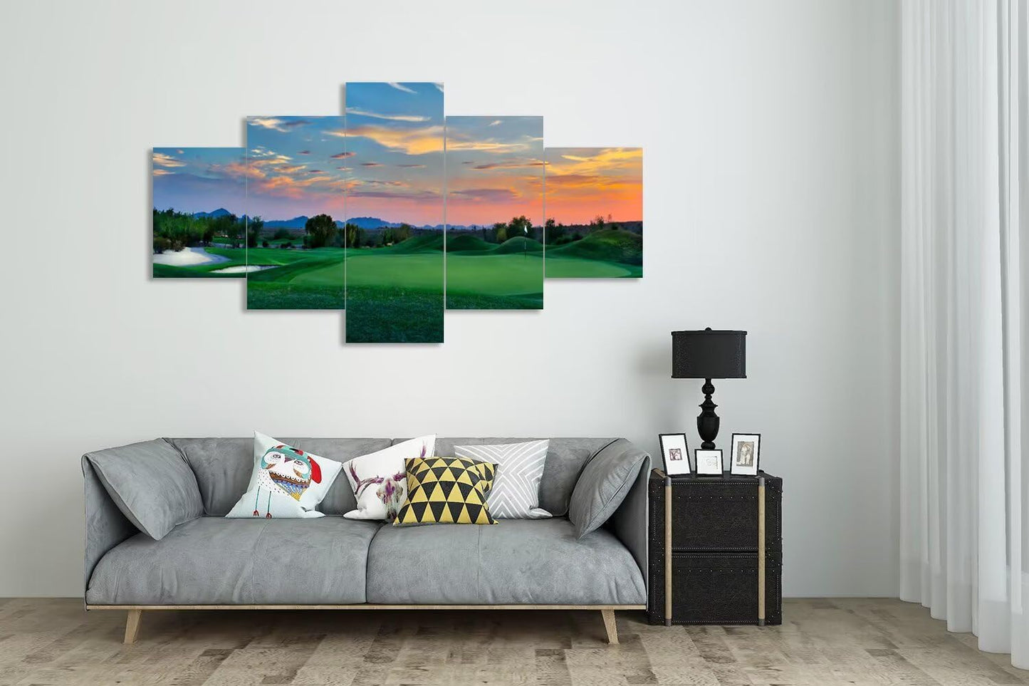 Arizona Scottsdale Golf Course Wall Art for Living Room Bedroom Bathroom - Sunset Arizona Scottsdale Landscape Pictures Posters Framed Artwork Canvas Prints Ready to Hang(60''W x 40''H)
