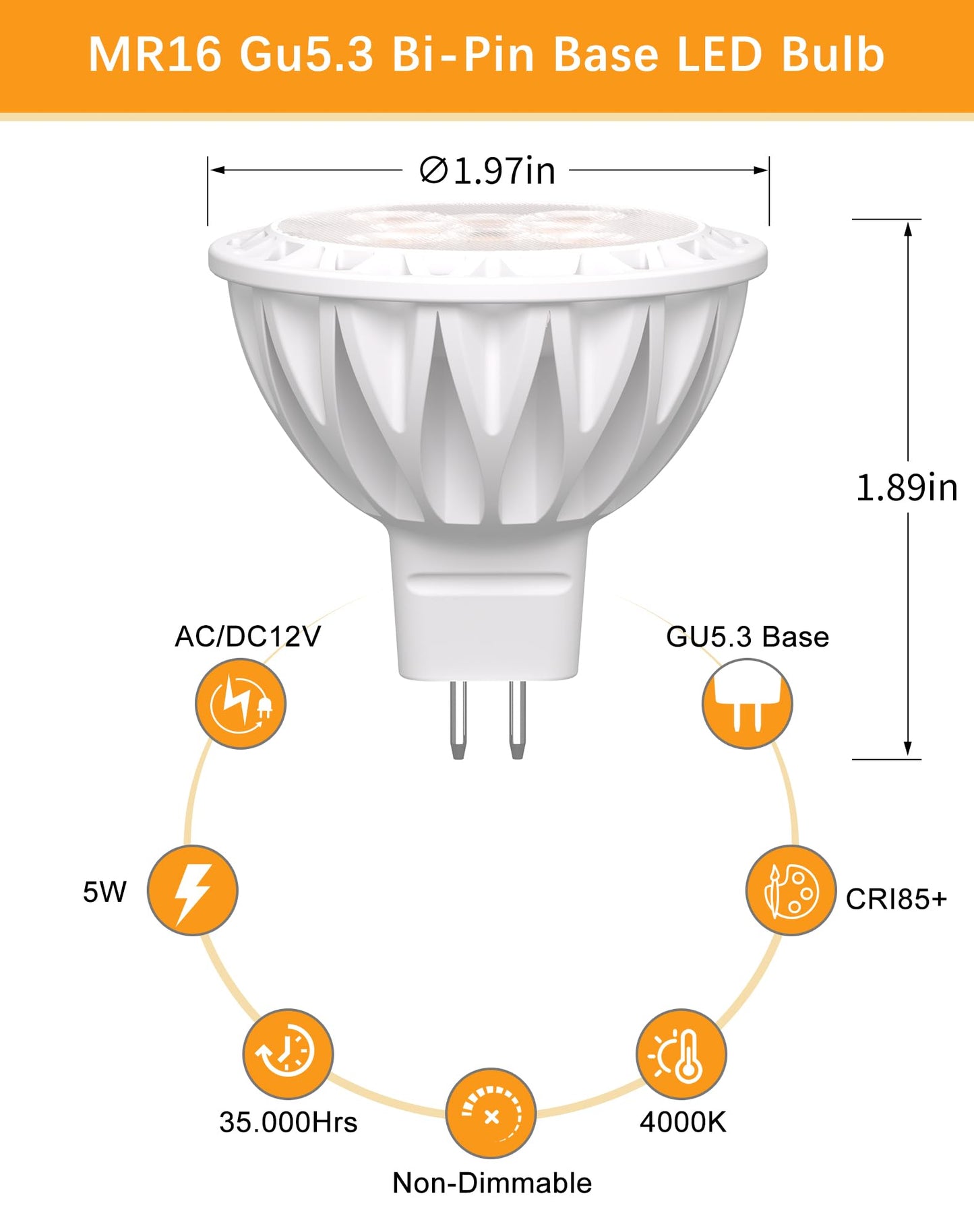 Gohdlamp Mr16 4000K Natural White Led Bulbs 6-Pack 5W Gu5.3 85+ Cri For Retail Display & Kitchen Lighting