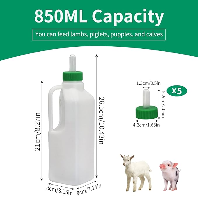Lamb Bottle Baby Goat Nipples 850ml Milk Feeding Bottle & 5pcs Pritchard Nipples for Baby Sheep Goat Calf Puppy
