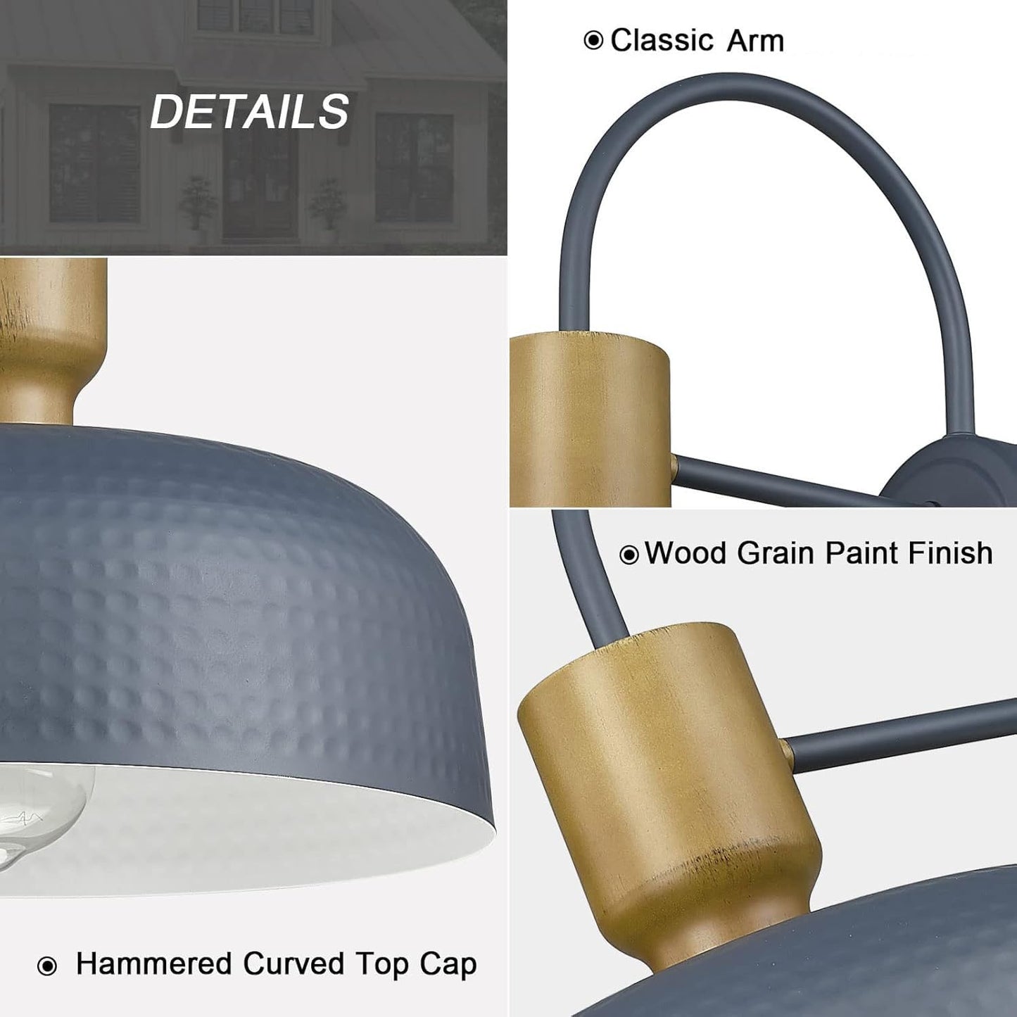 Luminzone Gooseneck Barn Light - Vintage Industrial Wall Lantern, Medium 12.4, Blue, 2 Pack, Hammered Metal Shade