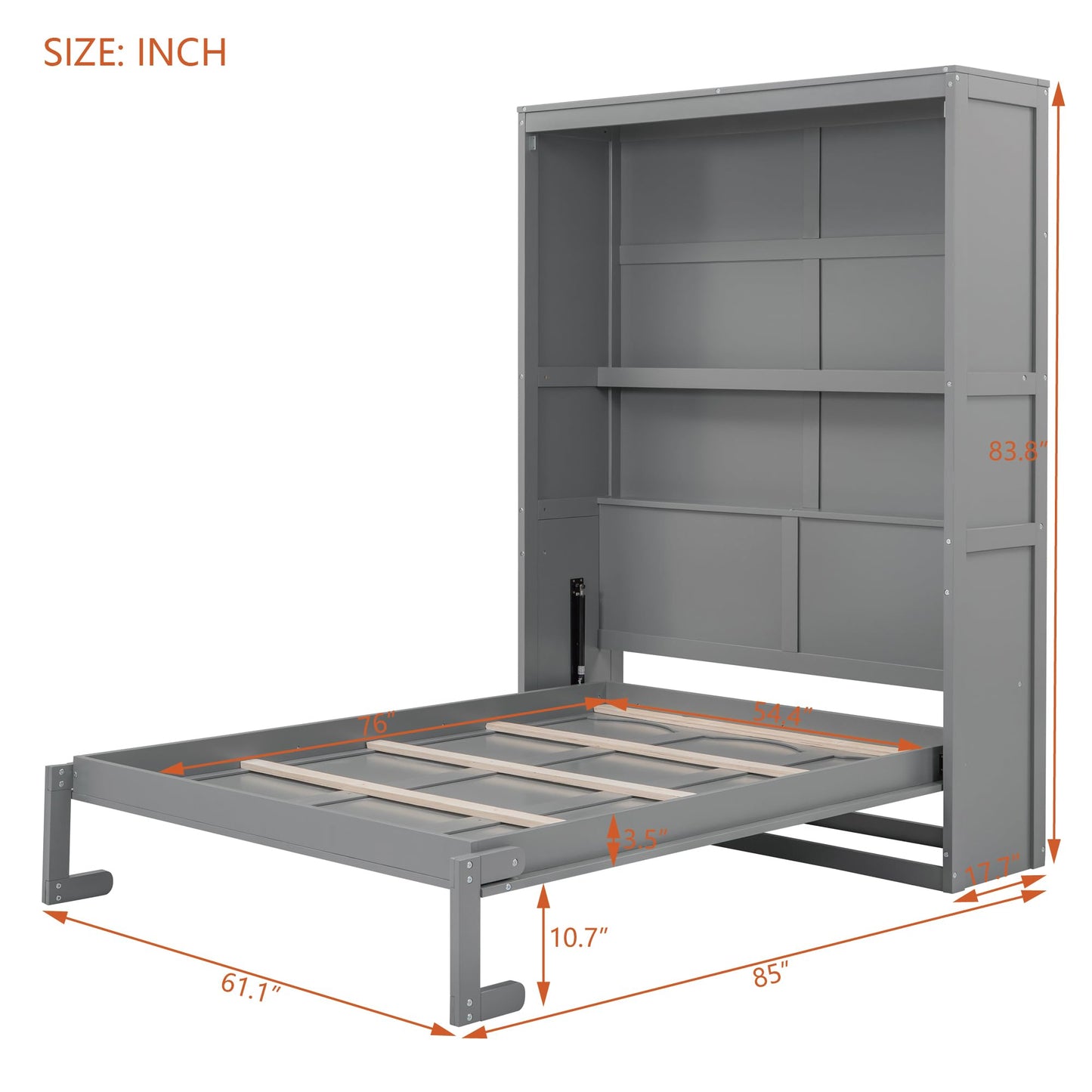 Acosure Full Size Murphy Bed Wall Beds with Storage Shelves,Hide Away Bed Frame Easily Folds into Wood Cabinet,W/Mattress Holder,for Small Space,Guest Room,Apartment,Gray