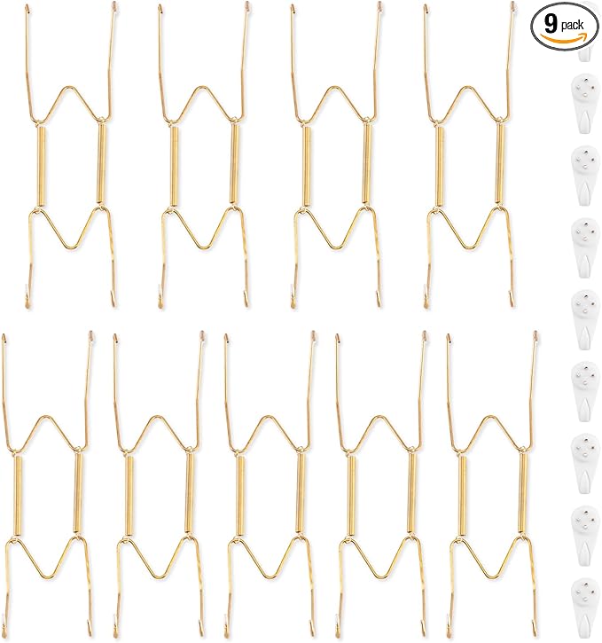 Bilillo 9 Pack Plate Hangers for The Wall, Suitable for 8-10 inch Art Plate, Stainless Steel Invisible Heavy Duty Wire Plate Holder with Wall Hooks, Plate Hangers for Displaying Plates, Platter, Dish