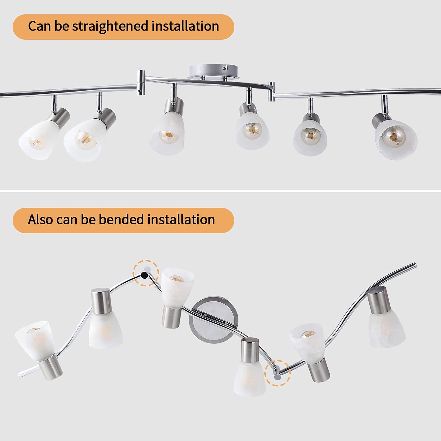 Hibay Ceiling Track Lighting 6-Light  Adjustable Modern Led Spot Light Fixtures With Glass Shade  Directional Spotlight For Kitchen Living Room Bedroom Hallway  Incl. 6X 4W E12 Bulbs