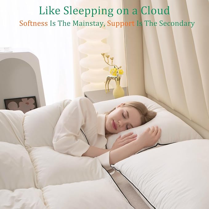 Luxury White Goose Down Pillows King Size - 750 Fill Power - 500 Thread Count 100% Cotton Shell - Soft and Support Down Bed Pillow for Back, Side, Stomach Sleepers - Pack of 1 (20 x 36”)