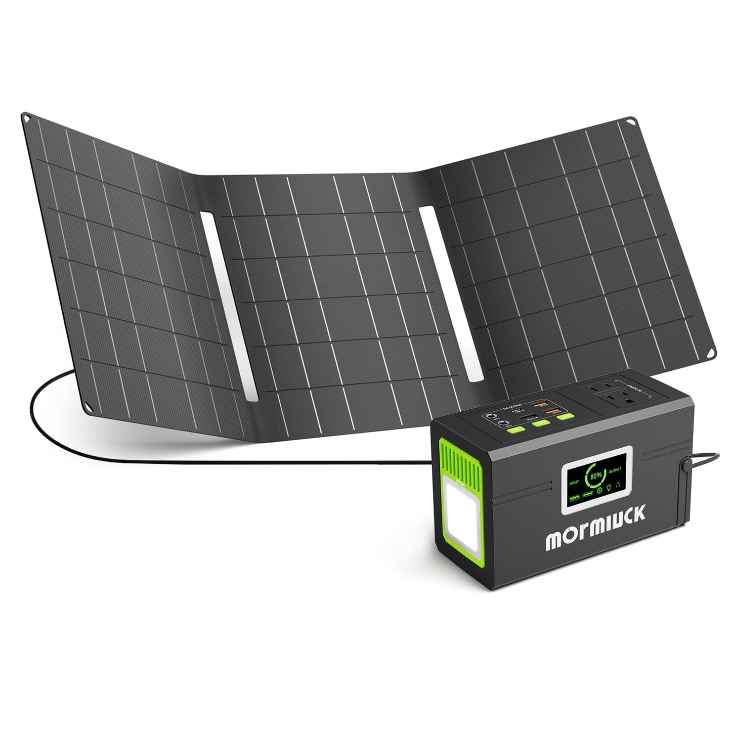 Mormluck Solar Generator, 127W(Peak 150W) 88.8Wh Portable Power Station With 30W Solar Panel, 110V Lithium Battery Pack With Ac
