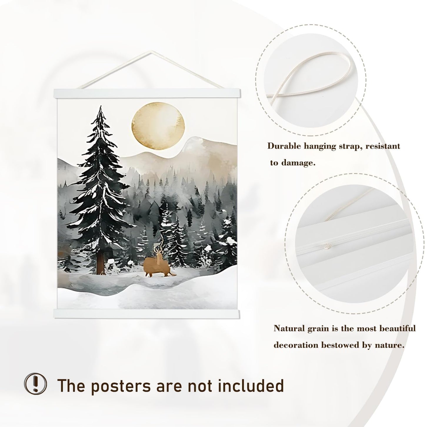 Artmag Magnetic Poster Hanger Frame, 34x22 34x23 34x48 Light Wood Wooden Magnet Canvas Artwork Print Poster Hangers Frames Hanging Kit (White, 34")