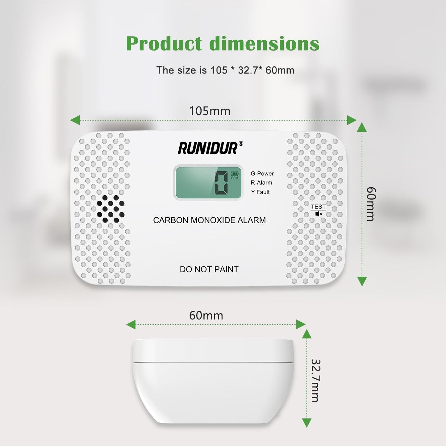 RUNIDUR Carbon Monoxide Detectors Replaceable AA Battery-Powered LCD Display Portable Carbon Monoxide Detector for Travel,RV.(1-Pack)