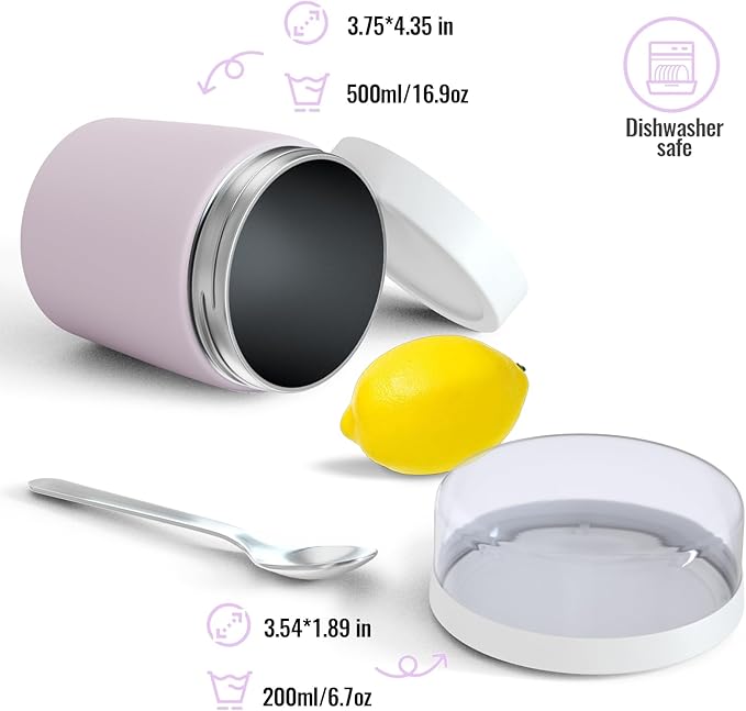 Stainless Steel Thermo for Hot Food for Kids Adults, 16.9oz Leakproof Insulated Food Jar with Detachable Snack Container (6.7oz) & Spoon, Wide Mouth Lunch Food Container for School, Office